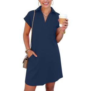 imageANRABESS Womens 2026 Summer Collared V Neck Tshirt Dress Casual Cap Sleeve Spring Mini Vacation Dresses with PocketsNavy Blue