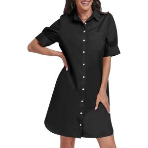 imageANRABESS Womens Button Down Shirt Dress Summer Short Sleeve Business Casual Shift Dresses with Pockets 2026 TrendyBlack