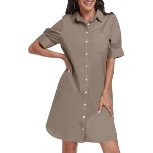 imageANRABESS Womens Button Down Shirt Dress Summer Short Sleeve Business Casual Shift Dresses with Pockets 2026 TrendyDeep Khaki