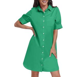 imageANRABESS Womens Button Down Shirt Dress Summer Short Sleeve Business Casual Shift Dresses with Pockets 2026 TrendyGreen