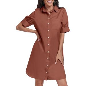 imageANRABESS Womens Button Down Shirt Dress Summer Short Sleeve Business Casual Shift Dresses with Pockets 2026 TrendyRed Brown
