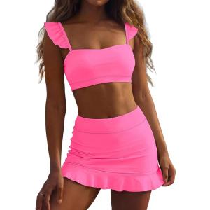 imageANRABESS Womens High Waisted Bikini Skirt Set Built in Buttom Two Piece Swimsuits 2026 Summer Beach Bathing Suit SwimwearLight Pink