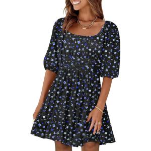 imageANRABESS Womens Lantern Short Sleeve Square Neck Casual Flowy Mini Dresses 2026 Holiday Summer Spring Beach Vacation ClothesBlue Floral