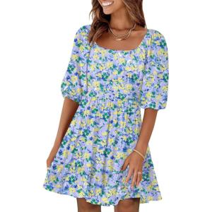 imageANRABESS Womens Lantern Short Sleeve Square Neck Casual Flowy Mini Dresses 2026 Holiday Summer Spring Beach Vacation ClothesBlue Yellow Floral