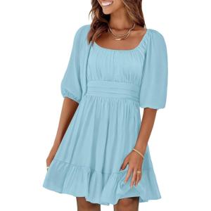 imageANRABESS Womens Lantern Short Sleeve Square Neck Casual Flowy Mini Dresses 2026 Holiday Summer Spring Beach Vacation ClothesLight Blue