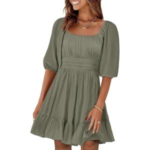 imageANRABESS Womens Lantern Short Sleeve Square Neck Casual Flowy Mini Dresses 2026 Holiday Summer Spring Beach Vacation ClothesOlive