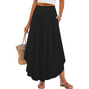imageANRABESS Womens Maxi Skirts Summer Boho Floral High Waisted Flowy Swing Pleated Beach Long Skirt with PocketsBlack
