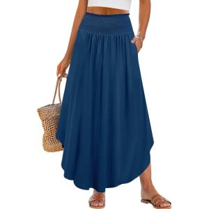 imageANRABESS Womens Maxi Skirts Summer Boho Floral High Waisted Flowy Swing Pleated Beach Long Skirt with PocketsBlue