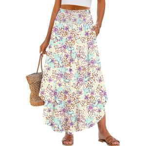 imageANRABESS Womens Maxi Skirts Summer Boho Floral High Waisted Flowy Swing Pleated Beach Long Skirt with PocketsFloral Multicolor