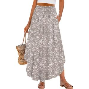 imageANRABESS Womens Maxi Skirts Summer Boho Floral High Waisted Flowy Swing Pleated Beach Long Skirt with PocketsFloral Polka Dot