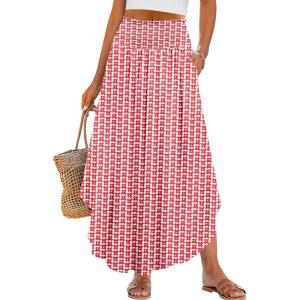 imageANRABESS Womens Maxi Skirts Summer Boho Floral High Waisted Flowy Swing Pleated Beach Long Skirt with PocketsFloral Red