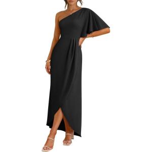 imageANRABESS Womens One Shoulder Formal Midi Dresses 2026 Summer Wrap High Slit Beach Wedding Guest Party Cocktail Maxi DressBlack