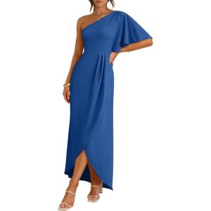 imageANRABESS Womens One Shoulder Formal Midi Dresses 2026 Summer Wrap High Slit Beach Wedding Guest Party Cocktail Maxi DressBlue