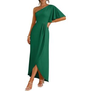 imageANRABESS Womens One Shoulder Formal Midi Dresses 2026 Summer Wrap High Slit Beach Wedding Guest Party Cocktail Maxi DressDeep Green
