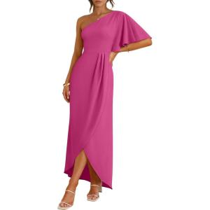 imageANRABESS Womens One Shoulder Formal Midi Dresses 2026 Summer Wrap High Slit Beach Wedding Guest Party Cocktail Maxi DressHot Pink