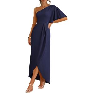 imageANRABESS Womens One Shoulder Formal Midi Dresses 2026 Summer Wrap High Slit Beach Wedding Guest Party Cocktail Maxi DressNavy Blue