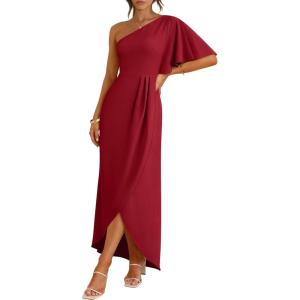 imageANRABESS Womens One Shoulder Formal Midi Dresses 2026 Summer Wrap High Slit Beach Wedding Guest Party Cocktail Maxi DressRed