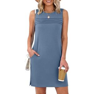 imageANRABESS Womens Summer Casual Mini Dresses 2026 Sleeveless Crewneck WrinkleFree Sundress Beach Vacation Short Tank DressGrey Blue