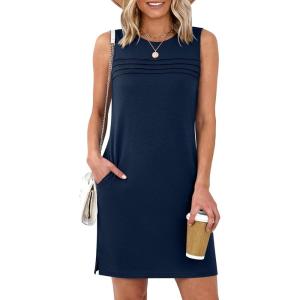 imageANRABESS Womens Summer Casual Mini Dresses 2026 Sleeveless Crewneck WrinkleFree Sundress Beach Vacation Short Tank DressNavy Blue