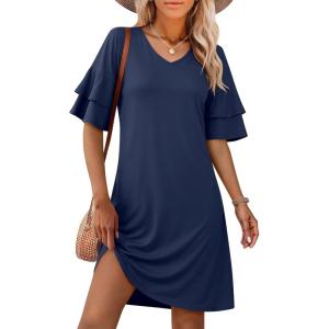 imageANRABESS Womens Summer Dresses 2026 Ruffle Sleeve V Neck Casual A Line Tshirt Mini Dress Beach Vacation Clothes with PocketsNavy Blue