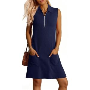 imageANRABESS Womens Summer Dresses Casual Sleeveless Ribbed Half Zip Polo Collar Tshirt Dress 2026 Spring Tunics Short SundressNavy Blue