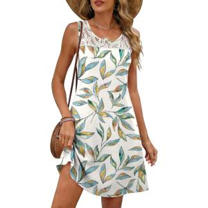 imageANRABESS Womens Summer Dresses Lace Crew Neck Sleeveless Sundress 2026 Mini Tank Dress Boho Beach Cover Ups with PocketsFloral Colorful