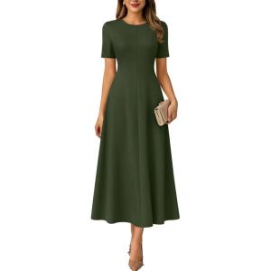 imageANRABESS Womens Summer Maxi Dresses Casual Short Sleeve Elegant Classy Vintage 2026 Spring Flowy Cocktail Dress 80s OutfitArmy Green