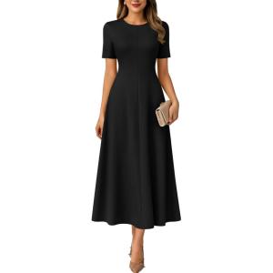 imageANRABESS Womens Summer Maxi Dresses Casual Short Sleeve Elegant Classy Vintage 2026 Spring Flowy Cocktail Dress 80s OutfitBlack