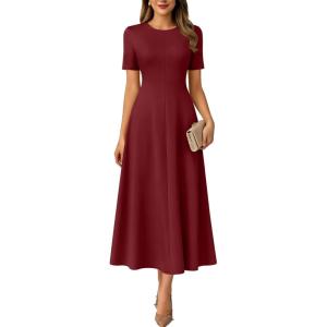 imageANRABESS Womens Summer Maxi Dresses Casual Short Sleeve Elegant Classy Vintage 2026 Spring Flowy Cocktail Dress 80s OutfitDark Red