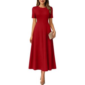 imageANRABESS Womens Summer Maxi Dresses Casual Short Sleeve Elegant Classy Vintage 2026 Spring Flowy Cocktail Dress 80s OutfitRed