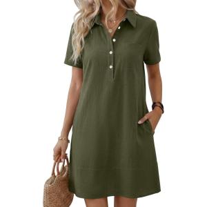 imageANRABESS Womens Summer Shirt Dresses Casual Short Sleeve Button Tshirt Shift Short Polo Dress 2026 Beach Vacation ClothesArmy Green