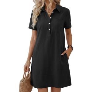 imageANRABESS Womens Summer Shirt Dresses Casual Short Sleeve Button Tshirt Shift Short Polo Dress 2026 Beach Vacation ClothesBlack