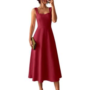 imageANRABESS Womens Sweetheart Neck Sleeveless Midi Dress 2026 Summer Formal Wedding Guest Party Cocktail Dresses with PocketsRed