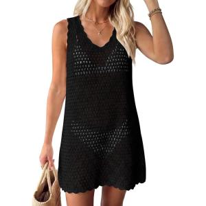 imageANRABESS Womens Swimsuit Cover Up 2026 V Neck Knit Swimwear Bathing Suit Crochet Backless Dress Summer Beach Vacation ClothesBlack