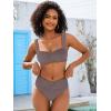 imageANRABESS Bathing Suit for Women Tummy Control Bikini Set 2026 Beach Front Ruched Mid Waist Swimsuit with Adjustable StrapsCoffee