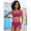 imageANRABESS Bathing Suit for Women Tummy Control Bikini Set 2026 Beach Front Ruched Mid Waist Swimsuit with Adjustable StrapsHot Pink