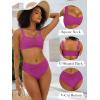 imageANRABESS Bathing Suit for Women Tummy Control Bikini Set 2026 Beach Front Ruched Mid Waist Swimsuit with Adjustable StrapsHot Pink