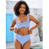 imageANRABESS Bathing Suit for Women Tummy Control Bikini Set 2026 Beach Front Ruched Mid Waist Swimsuit with Adjustable StrapsLight Blue