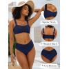 imageANRABESS Bathing Suit for Women Tummy Control Bikini Set 2026 Beach Front Ruched Mid Waist Swimsuit with Adjustable StrapsNavy Blue