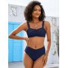 imageANRABESS Bathing Suit for Women Tummy Control Bikini Set 2026 Beach Front Ruched Mid Waist Swimsuit with Adjustable StrapsNavy Blue