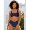 imageANRABESS Bathing Suit for Women Tummy Control Bikini Set 2026 Beach Front Ruched Mid Waist Swimsuit with Adjustable StrapsNavy Blue