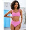 imageANRABESS Bathing Suit for Women Tummy Control Bikini Set 2026 Beach Front Ruched Mid Waist Swimsuit with Adjustable StrapsPink