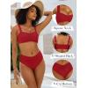 imageANRABESS Bathing Suit for Women Tummy Control Bikini Set 2026 Beach Front Ruched Mid Waist Swimsuit with Adjustable StrapsRed