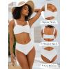 imageANRABESS Bathing Suit for Women Tummy Control Bikini Set 2026 Beach Front Ruched Mid Waist Swimsuit with Adjustable StrapsWhite
