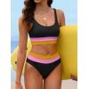 imageANRABESS Bikini Sets for Women Summer 2026 High Waisted 2 Piece Bathing Suit Tummy Control Swimsuit Color Block SwimwearBlack Pink Orange