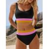 imageANRABESS Bikini Sets for Women Summer 2026 High Waisted 2 Piece Bathing Suit Tummy Control Swimsuit Color Block SwimwearBlack Pink Orange