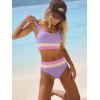 imageANRABESS Bikini Sets for Women Summer 2026 High Waisted 2 Piece Bathing Suit Tummy Control Swimsuit Color Block SwimwearLight Purple Cream Pink