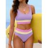 imageANRABESS Bikini Sets for Women Summer 2026 High Waisted 2 Piece Bathing Suit Tummy Control Swimsuit Color Block SwimwearLight Purple Cream Pink