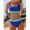 imageANRABESS Bikini Sets for Women Summer 2026 High Waisted 2 Piece Bathing Suit Tummy Control Swimsuit Color Block SwimwearRoyal Blue Yellow Azure