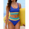 imageANRABESS Bikini Sets for Women Summer 2026 High Waisted 2 Piece Bathing Suit Tummy Control Swimsuit Color Block SwimwearRoyal Blue Yellow Azure